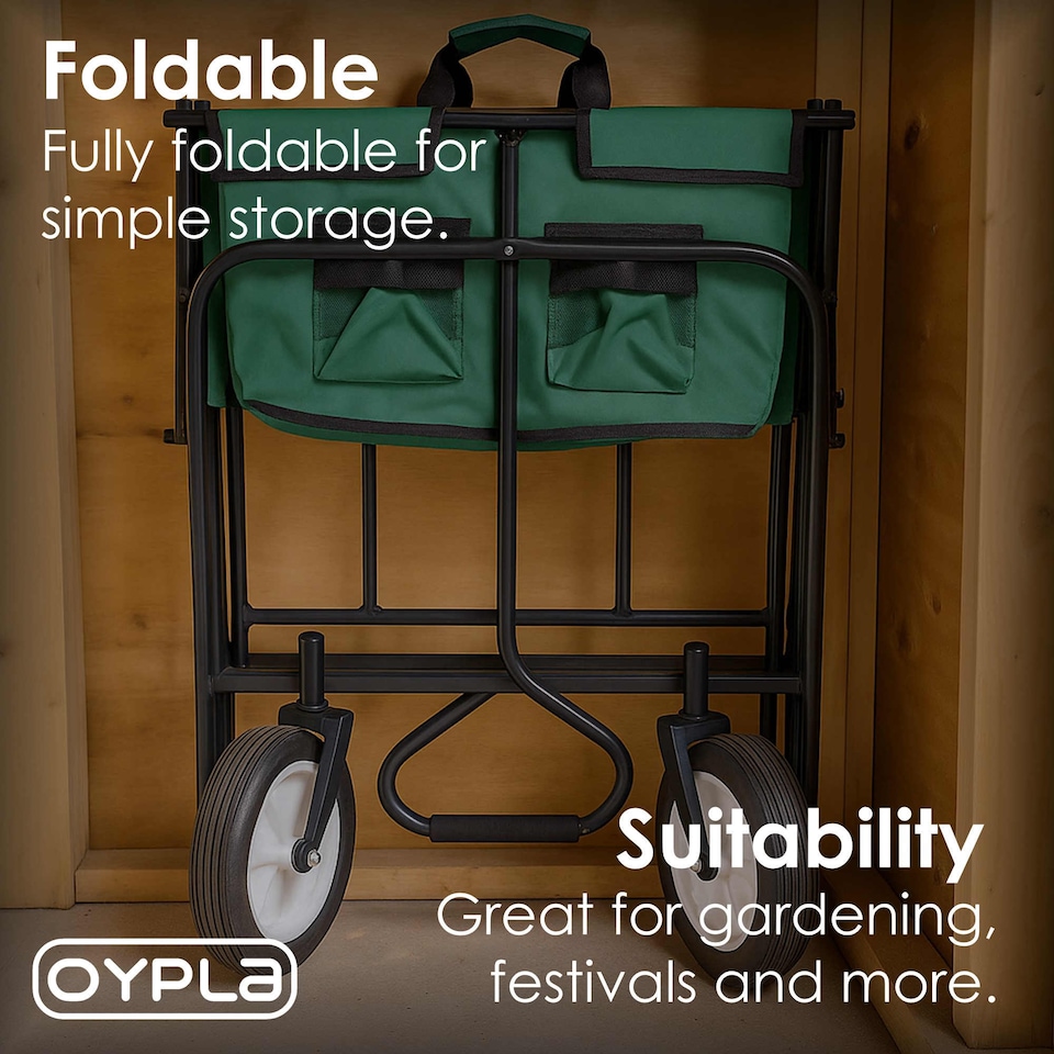 image 1 of Green Heavy Duty Foldable Garden Festival Trolley Cart Wagon Truck