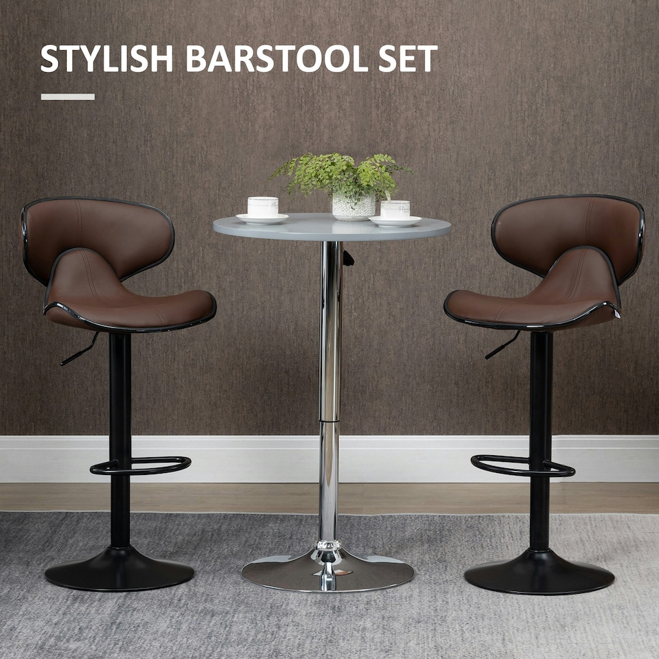 image 1 of HOMCOM Adjustable Swivel Bar Stools Set of 2 for Counter Bar, Brown