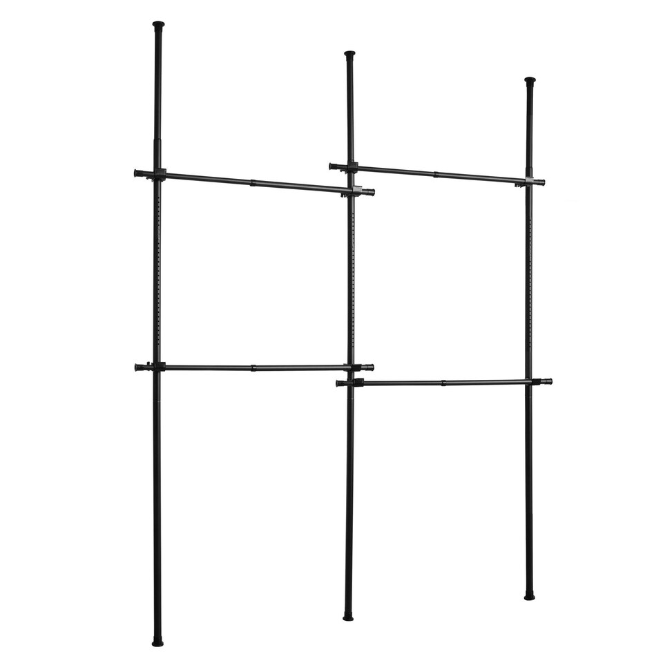 image 1 of Telescopic Double Rail Clothes Wardrobe Organise Hanging Rack Adjustable Storage Black Black | One Size