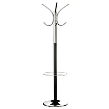 Interiors by Premier Black and Chrome Floor Standing Coat Stand, 12 Curved Hooks at 3 Heights, Wide Round Base for Stability, Black | One Size