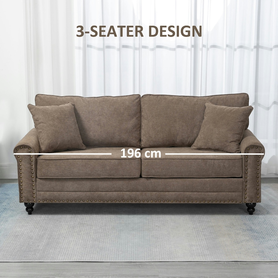 image 1 of HOMCOM Fabric Sofa 3 Seater Sofa for Living Room w/ Throw Pillow Brown
