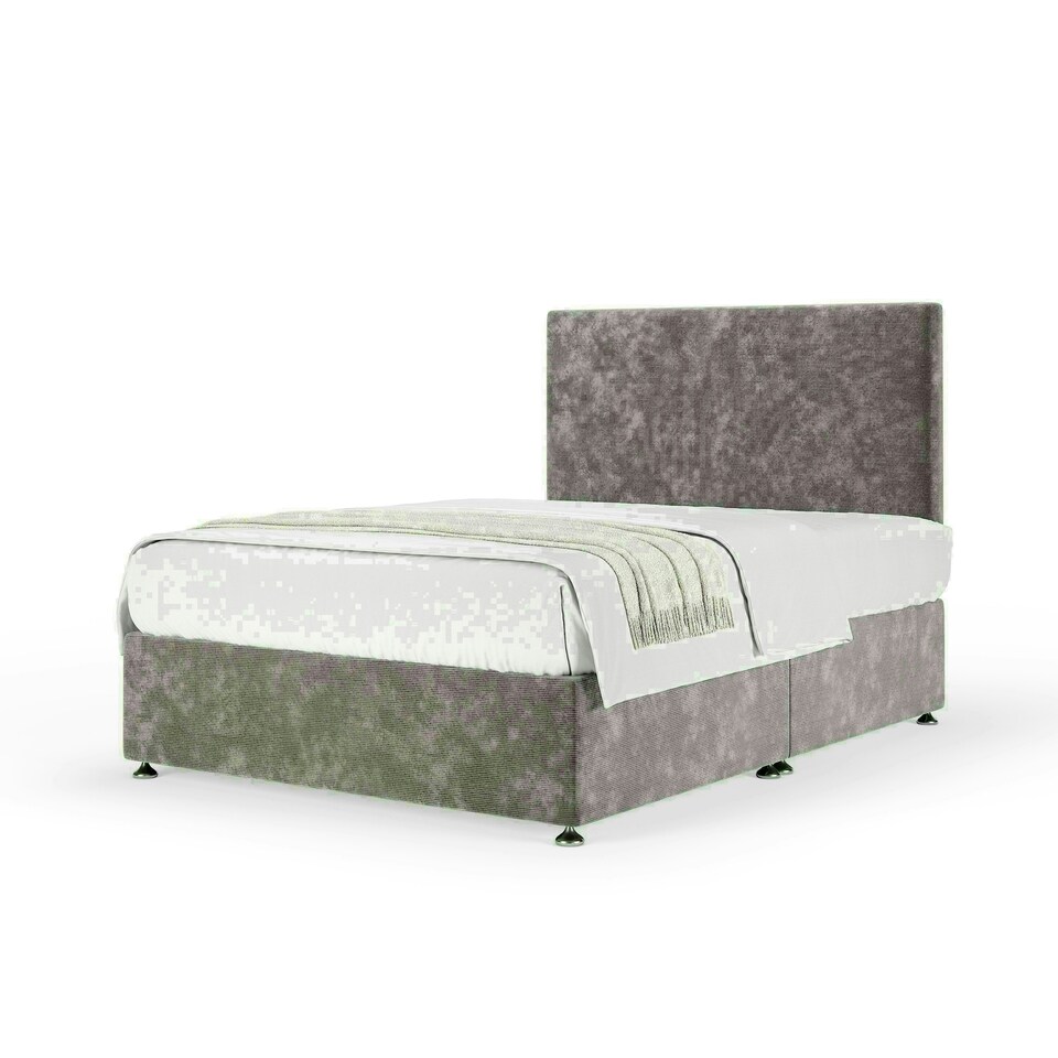 Silver Chenille No Drawer Divan Base and Valencia Headboard Small Double