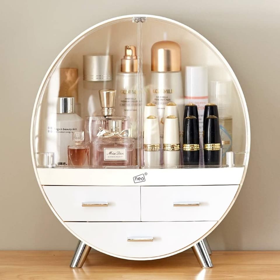 image 1 of Neo Off White 2 Drawer Round Cosmetic Organiser