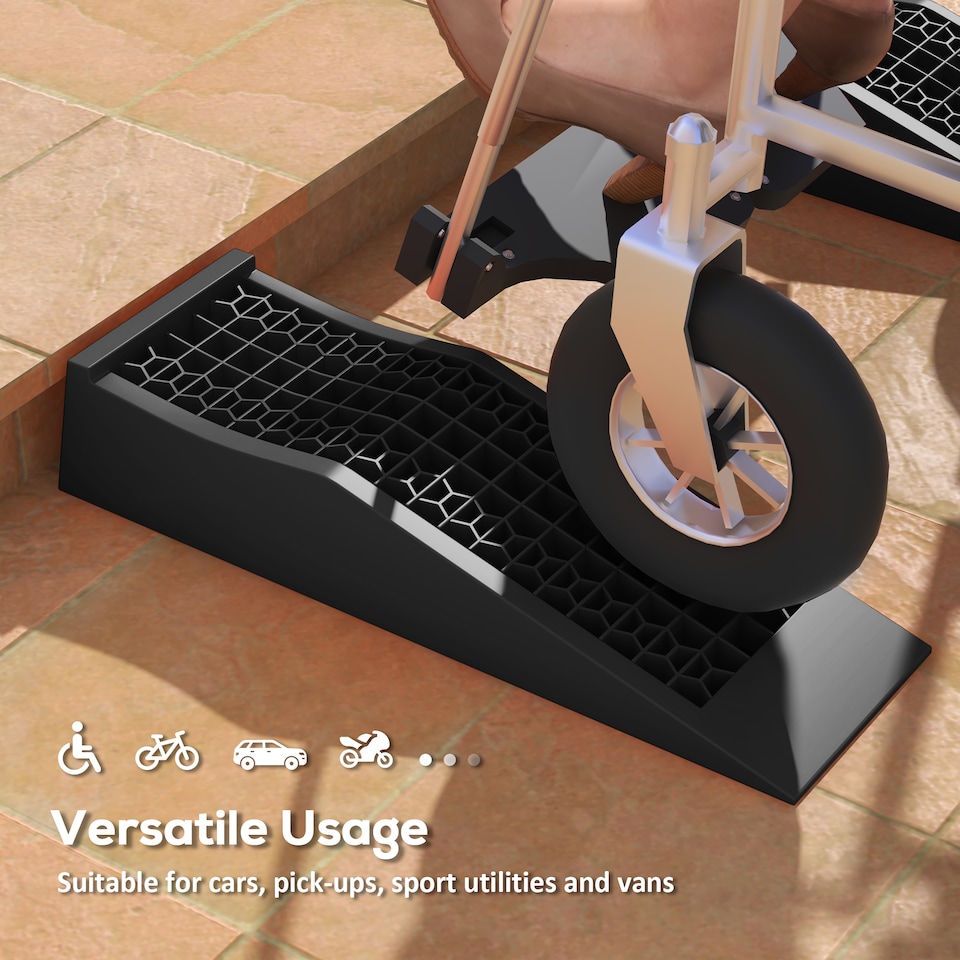 image 1 of HOMCOM Pair of 2 Low Entrance Plastic Curb Ramps Anti-Slip Surface 3 Ton Capacity Garage Workshop Cars SUVs Small Vans