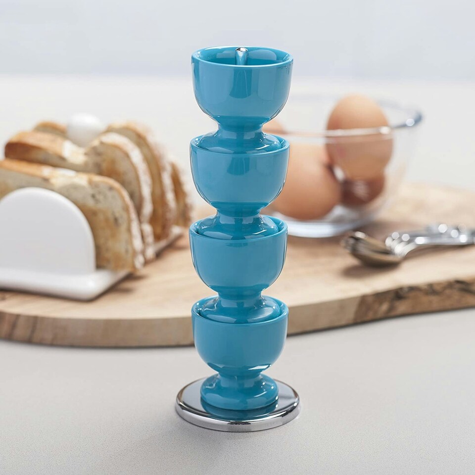 image 1 of Zeal Stack & Store Egg Cups Set with Chrome Stand, Set of 4, Aqua