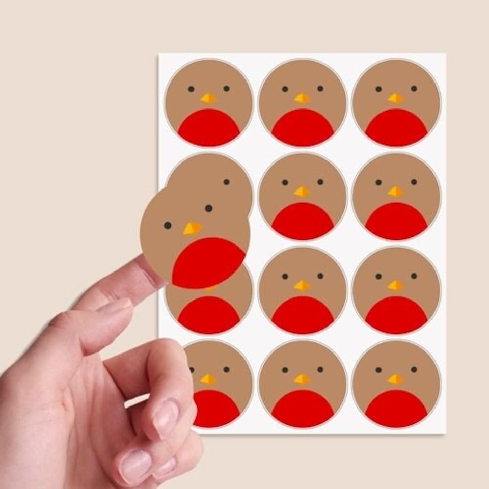 image 1 of Christmas Robin Round Stickers 60mm - Sheet of 12