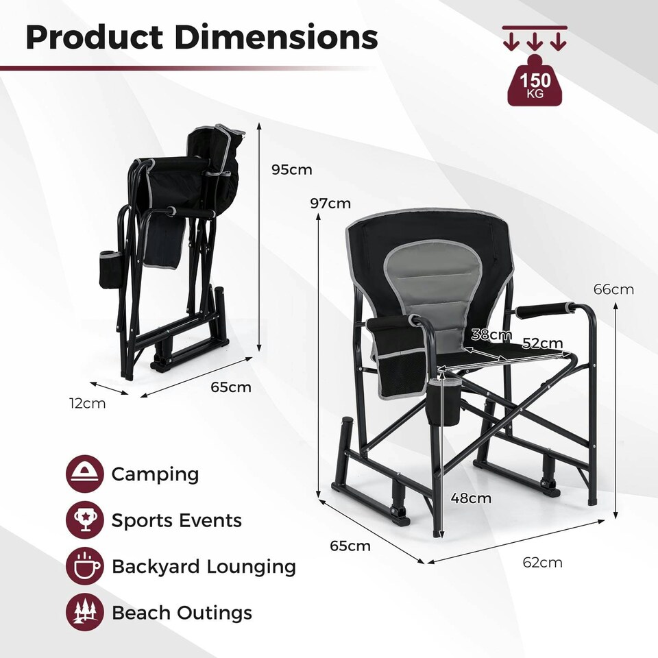 image 1 of COSTWAY Outdoor Rocker Camping Chair Portable Chair | Black