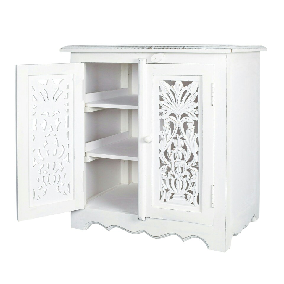 image 1 of Topfurnishing Natural Hand Made Indian Mango Wood Shoe Cupboard Unit Cabinet 59 x 36.5 x 61 cm White