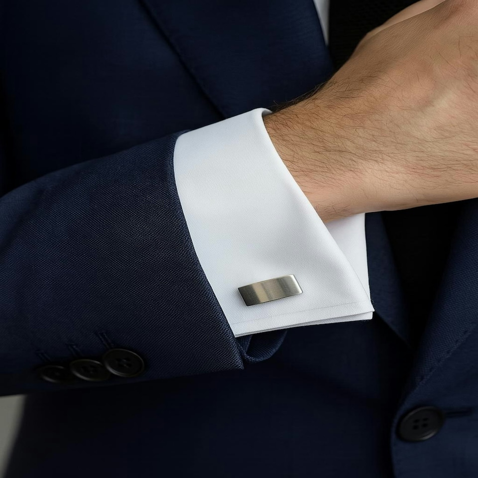 image 1 of Brush Rhodium Convex Cufflinks - Onyx Art CK214