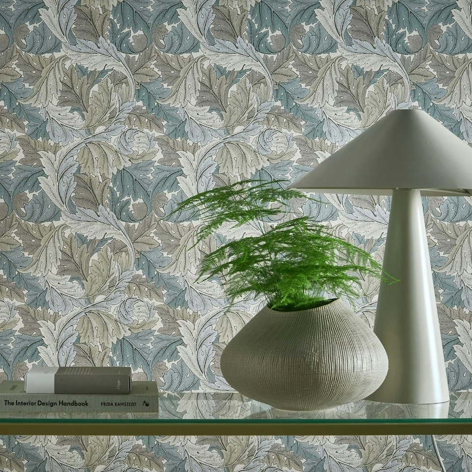 image 1 of Clarke & Clarke Acanthus Wallpaper - Slate Blue/Dove - 10m x 0.5m Blue