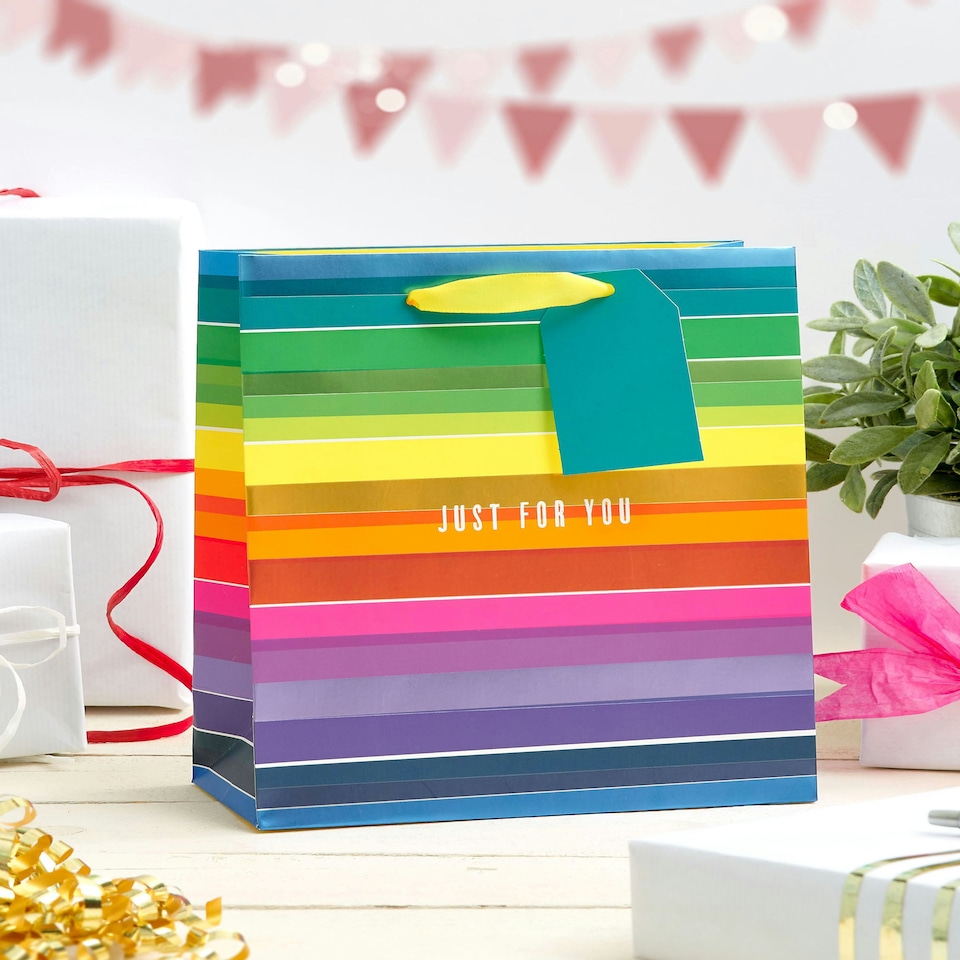 image 1 of Multipack of 3 Medium Gift Bags | Party Bags for Presents | Birthdays | For Him/Her/Friend | Rainbow Design