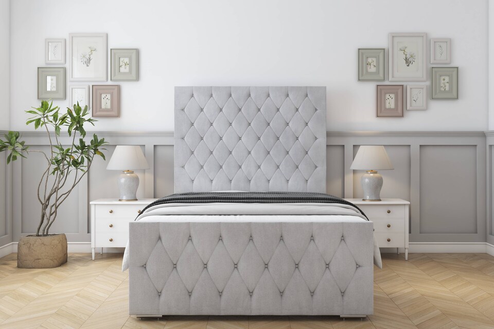 image 1 of Sloomy Watson Silver Naples Bed Frame With Mattress With 50" Upholstered Headboard 4'6 Double