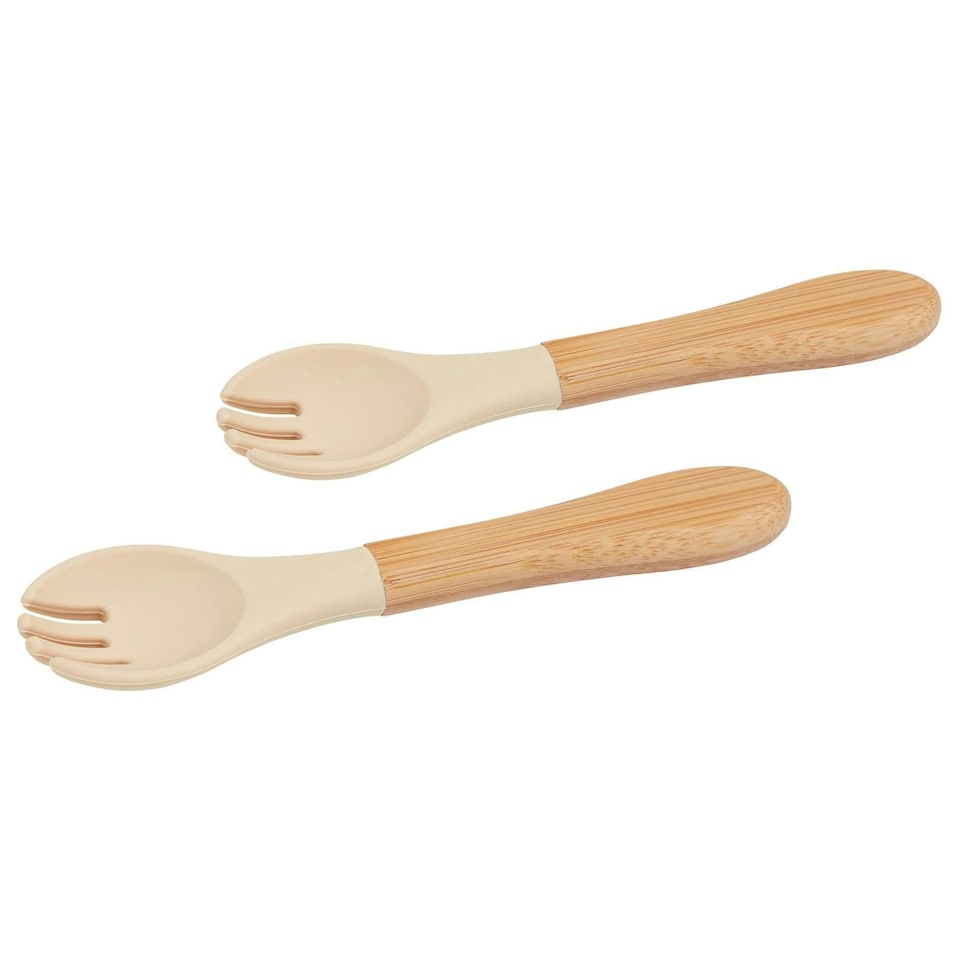 image 1 of Tiny Dining Bamboo Baby Weaning Forks with Silicone Tip - Beige - Pack of 2