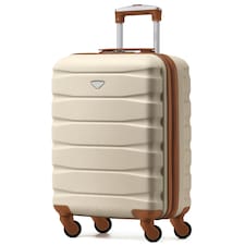 55x40x20cm Ryanair (Priority) TUI, Carry on Cabin Suitcase Hard Shell Approved for 60+ Airlines Cream | Cream/Brown | Cabin Bag