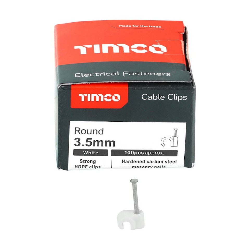 image 1 of Timco - Round Cable Clips - White (Size To fit 3.5mm - 100 Pieces)