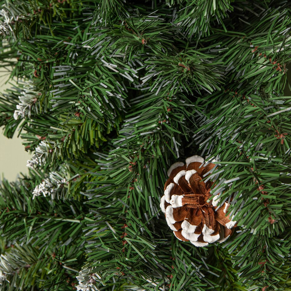 image 1 of 60cm Snow King Fir Hanging Christmas Wreath with Pinecones and 200 Tips in Green