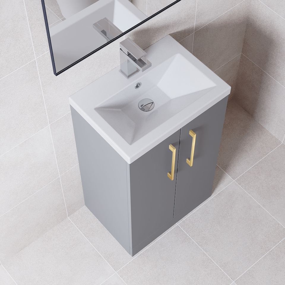 image 1 of Balterley Level Compact Bathroom Cloakroom Vanity Basin Unit with Ceramic Basin, Handles | Grey | Satin Grey | 840 x 510 x 360mm