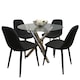 image 1 of Round Clear Glass Dining Table with Chrome Metal Legs and 4 Black Faux Leather Chairs, Modern Dining Set