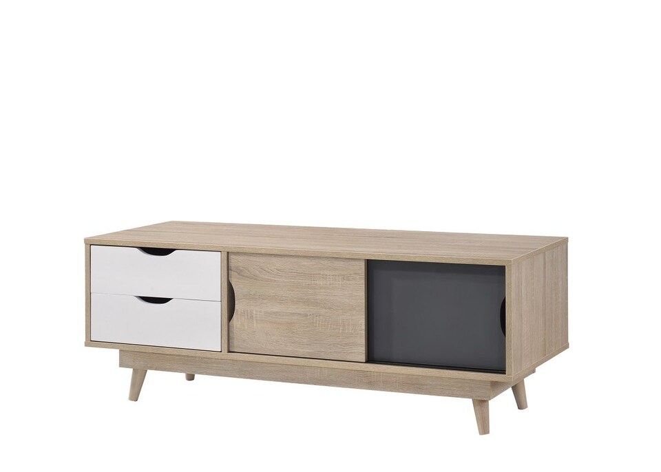 image 1 of Alford Scandinavian TV Unit Stand 120cm Media Cabinet & Drawers Oak Grey