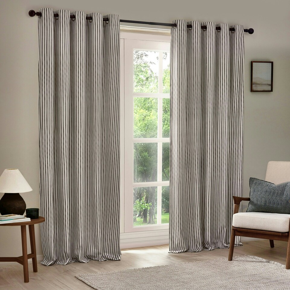 image 1 of Yard Hebden Striped Cotton Grey Eyelet Curtains 229 x 229cm Multi