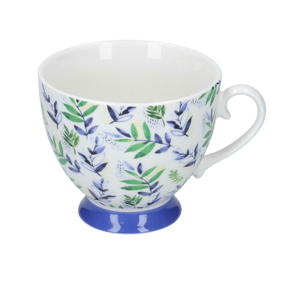 image 1 of KitchenCraft China Leafy Lemon 400ml Footed Mug | Blue | 1