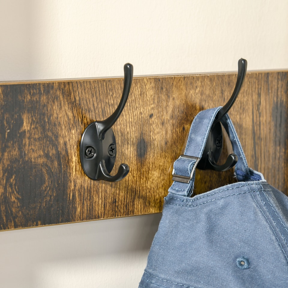 image 1 of HOMCOM Coat Rack Stand, Free Standing Hall Tree, Coat Stand with Hooks, Bench and Shoe Rack, 100cm x 38.5cm x 185.5cm, Industrial Style, Rustic Brown and Black