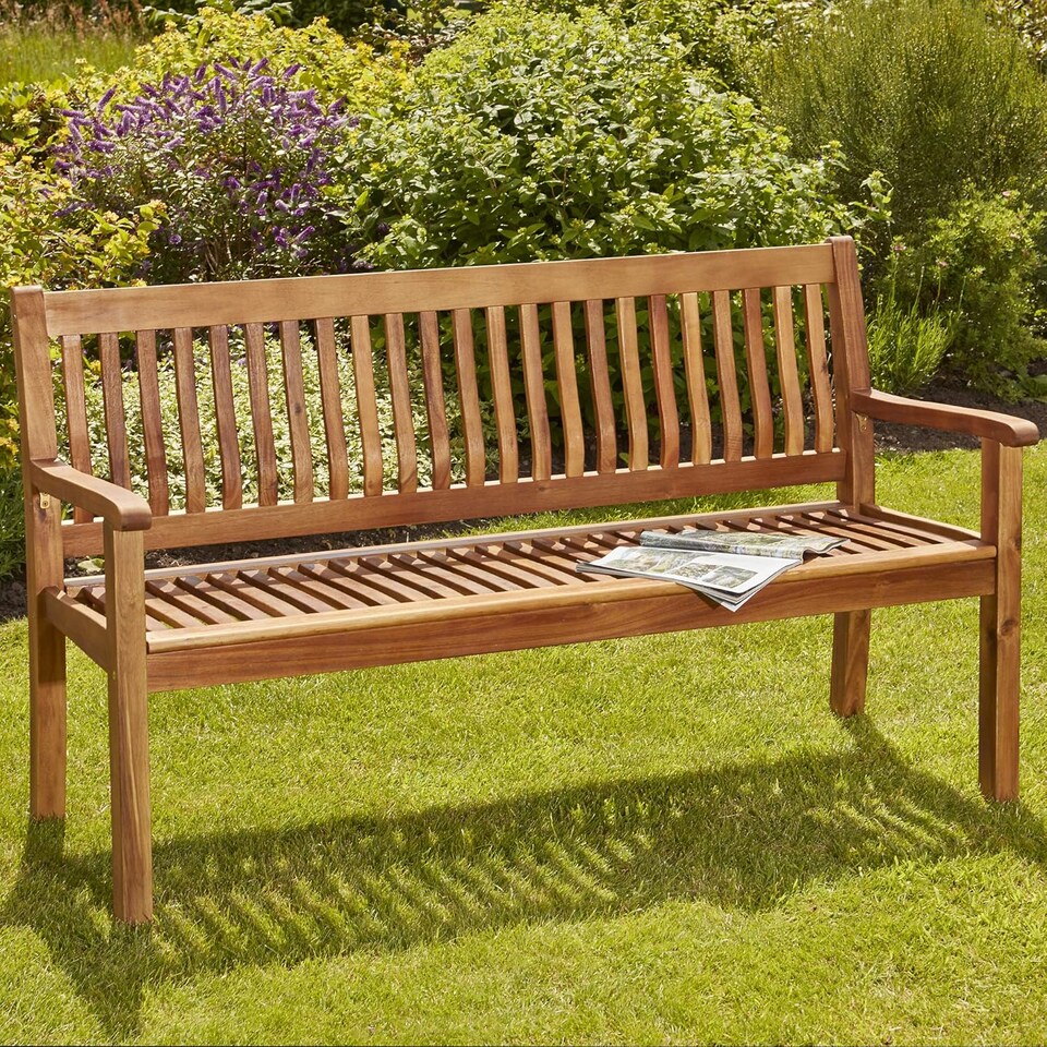 image 1 of Acacia Hardwood 3-Seater Garden Bench, Water Resistant Furniture for Outdoor Patio & Decking, L149.5 x W62.5 x H90cm