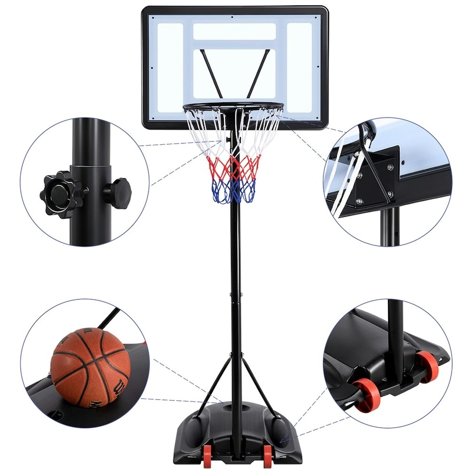 image 1 of Yaheetech 2.19-2.79M Height-Adjustable Basketball Hoop System Black