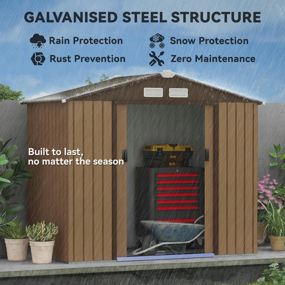 image 1 of Outsunny 7 x 4ft Garden Shed Storage w/ Foundation Kit, Vents, Light Brown