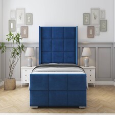 Sloomy Beaumont Navy Plush Bed Frame With 50"  Upholstered Wingback Headboard 5' King