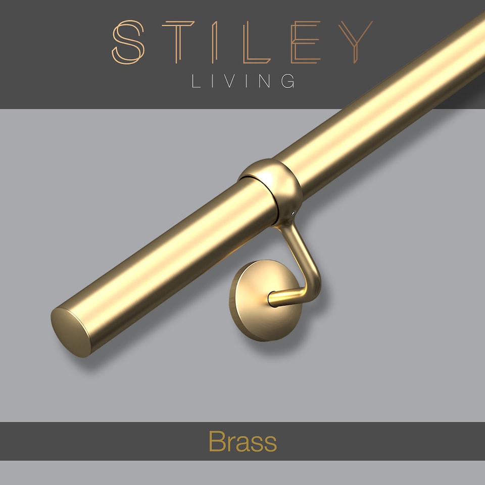 image 1 of Stiley Living 3.6m Brass Wall-Mounted Stair Handrail Kit with Brackets & Fixings