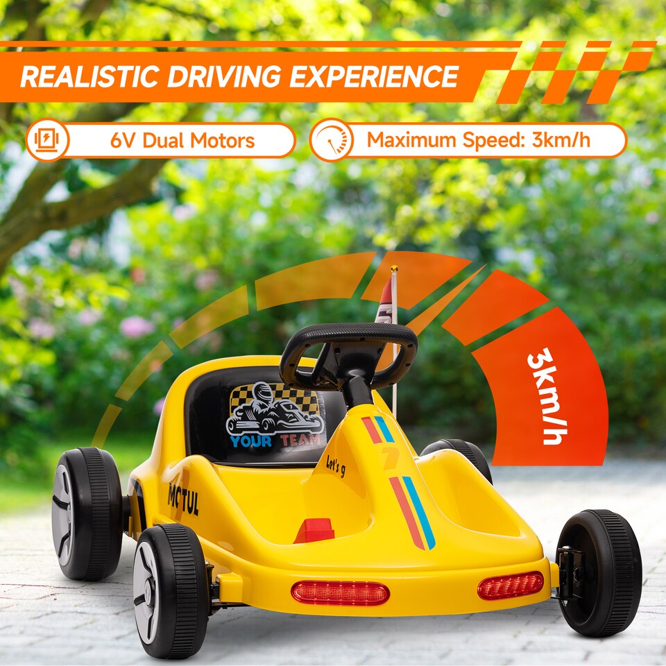 image 1 of AIYAPLAY Electric Go Kart, 6V Battery Powered Kids Go Kart with Music, Light, Horn, Kids, Ride on Car for 3-5 Years, Yellow