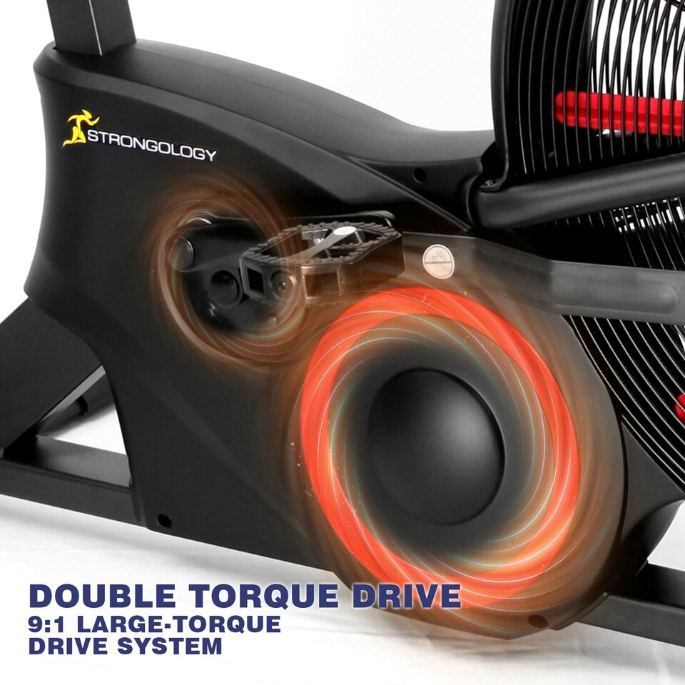 image 1 of Strongology TITANIUM Assault Bike Adjustable Resistance Dual Belt Magnetic 24” Fan Professional Air Bike with Clear LCD Display