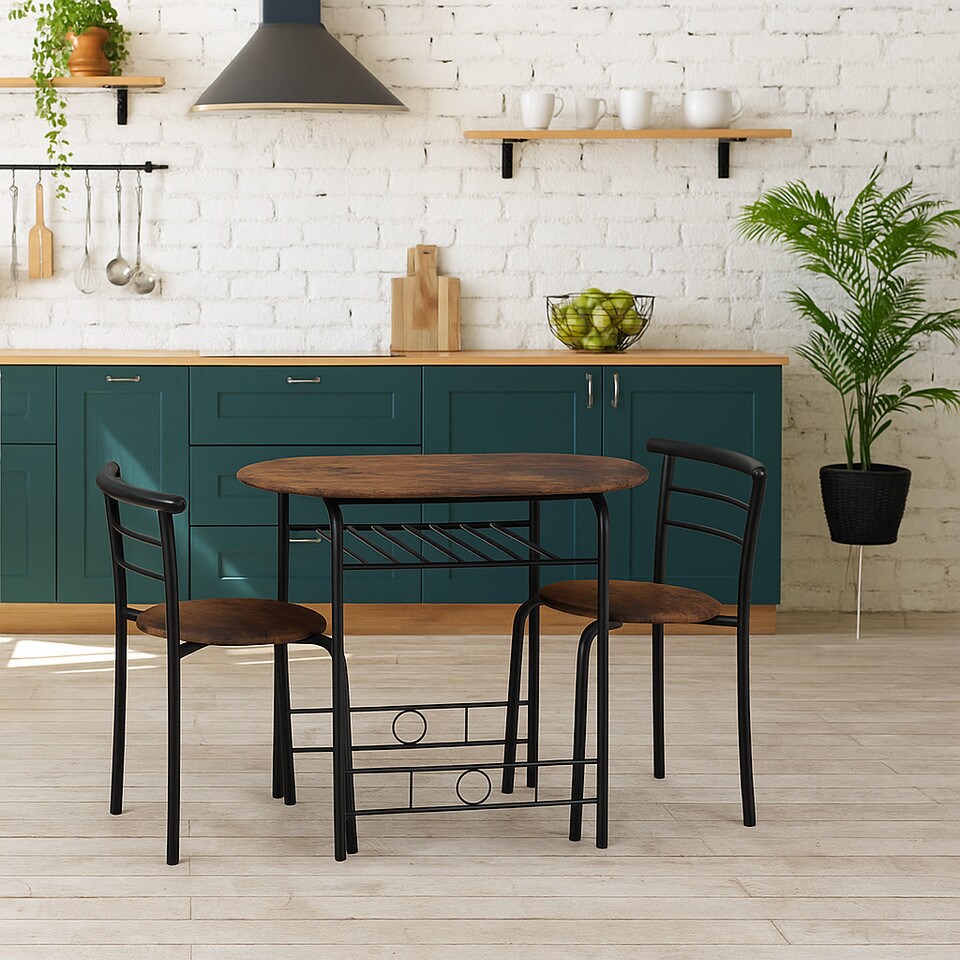 image 1 of 3 Pcs Dining Table 2 Chairs Set Kitchen Breakfast Furniture Compact Space Saving | Multi | Rustic Brown