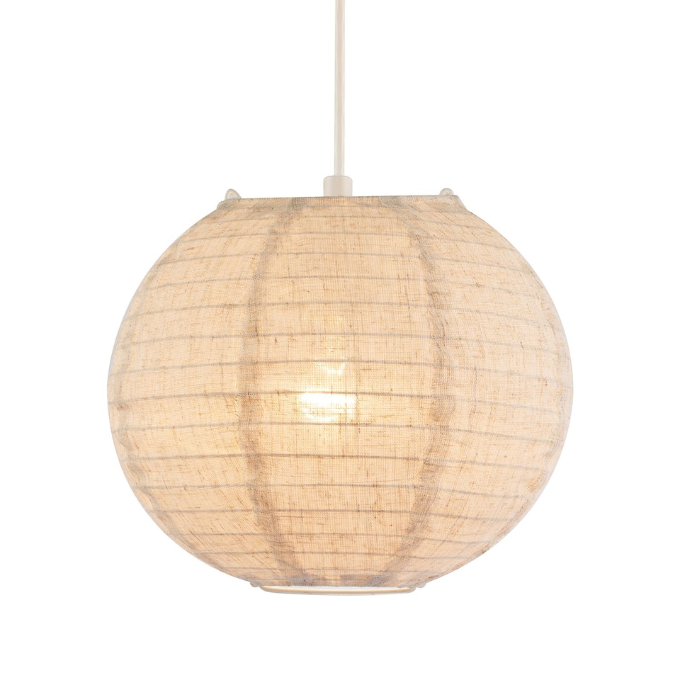 image 1 of Chic Natural Linen Fabric Oatmeal Spherical Pendant Lighting Shade | Cream | Taupe | 1