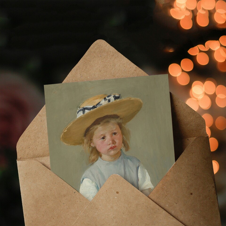 image 1 of Mary Cassatt Art Card Child in a Straw Hat Painting