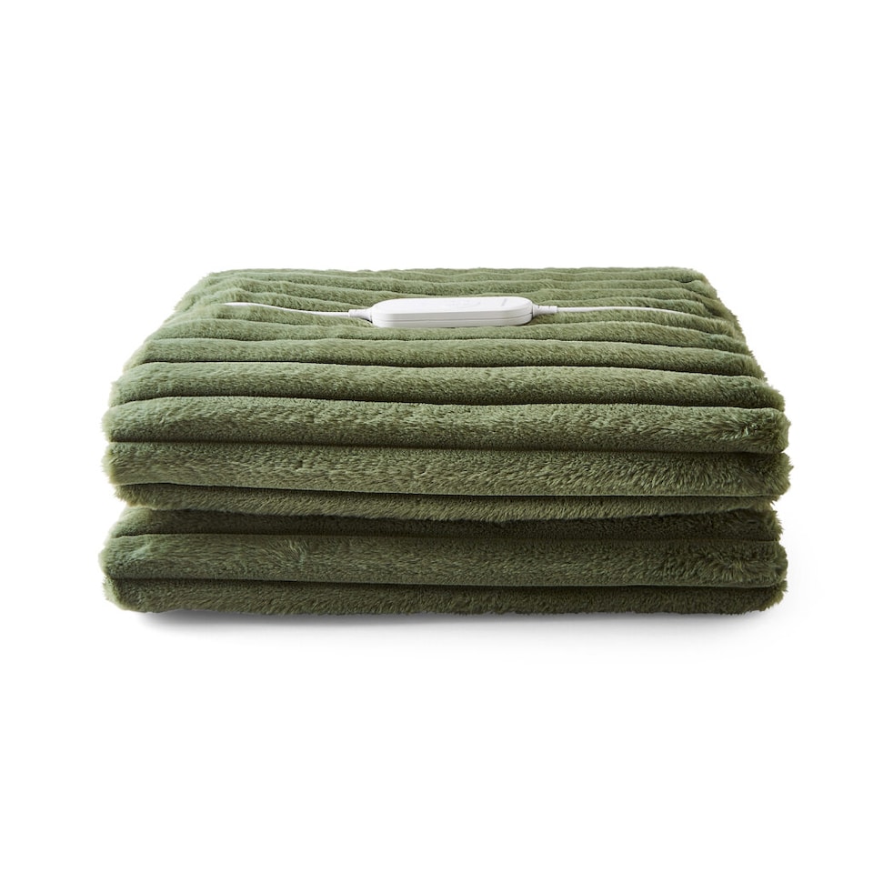 image 1 of Morphy Richards Flannel Fleece & Striped Faux Fur Throw 160cm X 130cm Green