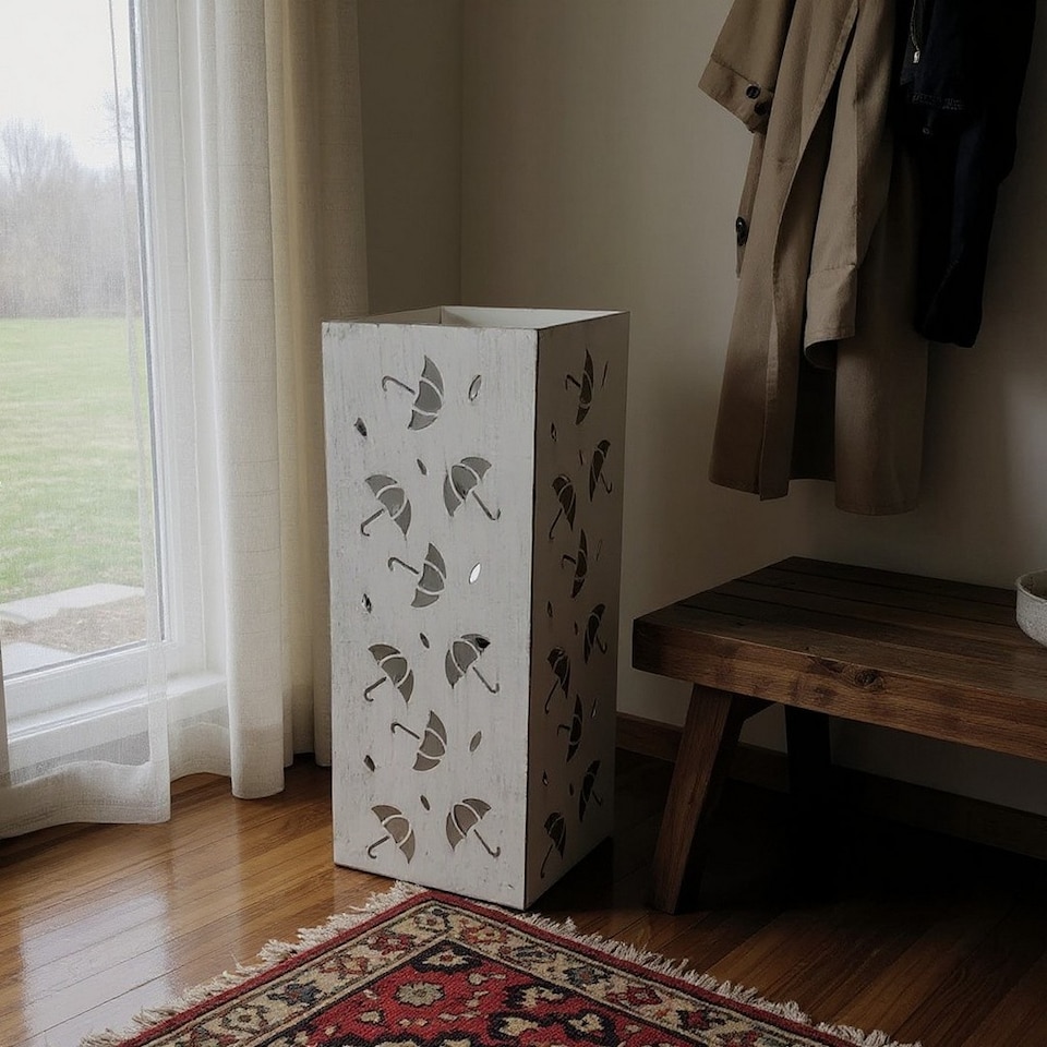 image 1 of Square Umbrella Stand - Metal - L19 x W19 x H49 cm - Cream