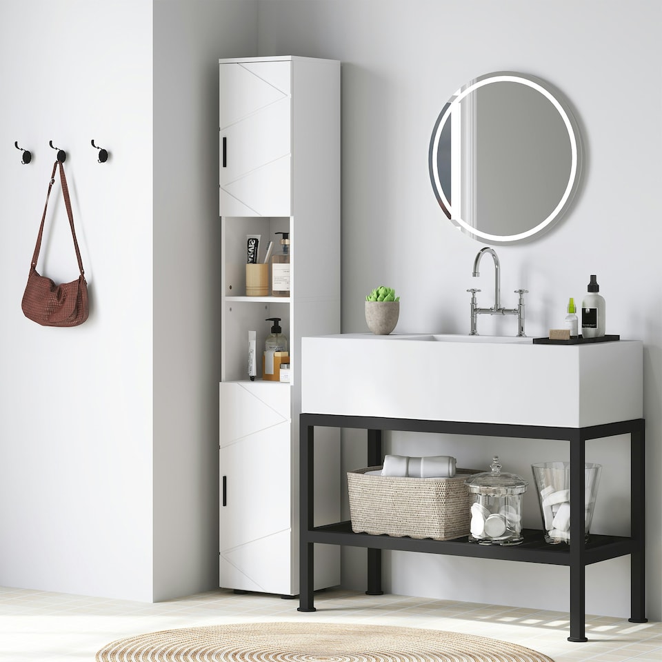 image 1 of kleankin Tall Bathroom Storage Cabinet with Soft Close Mechanism, White White