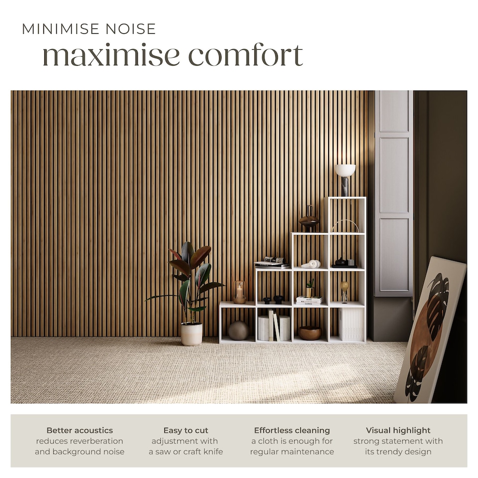 image 1 of Acoustic Wall Panels with Wood Veneer Slats, Thick Felt and Easy to Install | Brown | oak | 120 x 60 x 120 cm | 2