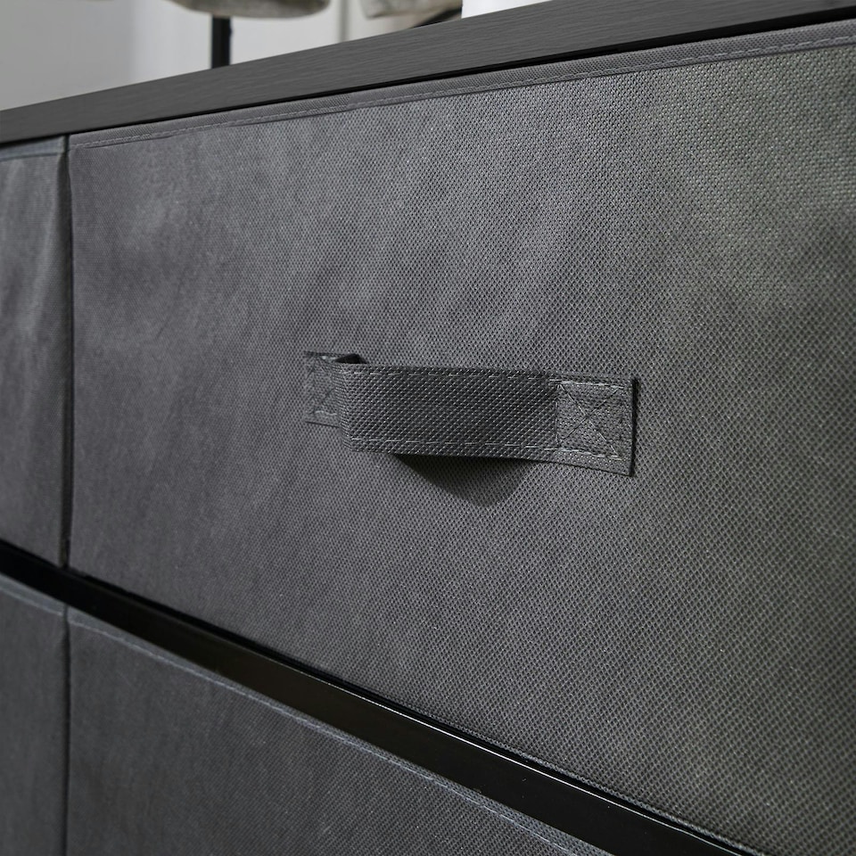 image 1 of OHS Brooklyn 6 Drawer Home Storage Fabric Display Cabinet With Hanging Rail Grey