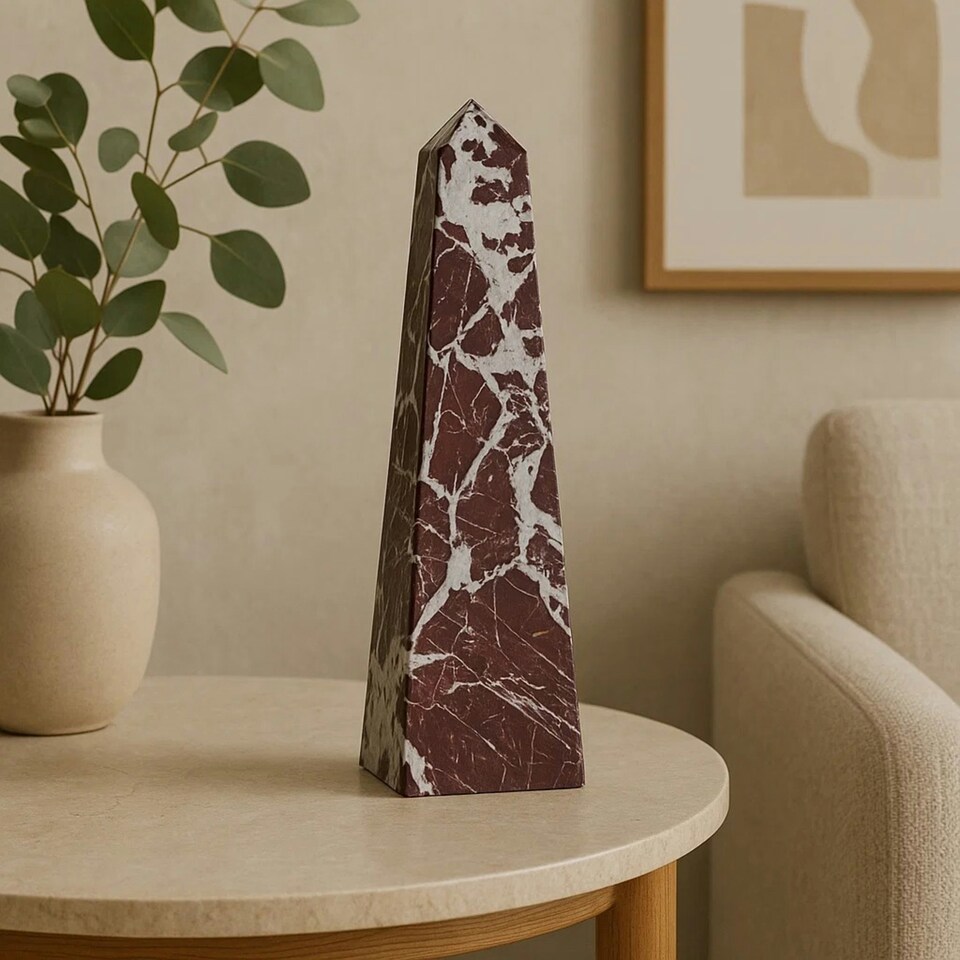 image 1 of Interiors by Premier Large Red Marble Obelisk,Sturdy Base Large Marble Obelisk, Easy to Clean Marble Obelisk