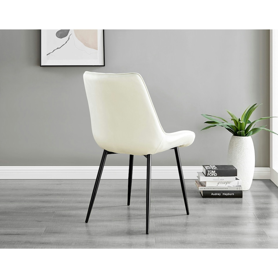 image 1 of Furniturebox 2x Pesaro Cream Velvet Black Leg Luxury Dining Chairs