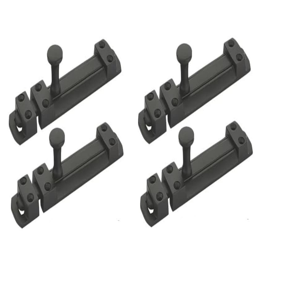 image 1 of Golden Grace Pack of 4 Security Door Slide Bolt Tower in Matt Black Finish, Patio Lock, Garage Backyard Gates - 100mm