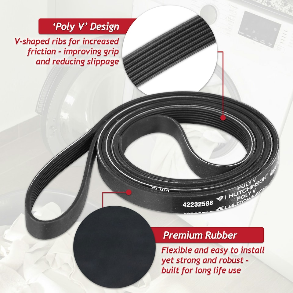 image 1 of SPARES2GO Poly-V Drive Belt for Electra TDC7100 TDC8101 TDC8112 TDC9112 THP7112 Tumble Dryer (7PH2012 SH200)