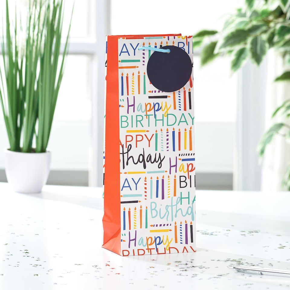 image 1 of Multipack of 3 Bottle Gift Bags | Party Bags for Presents | Birthdays | For Him/Her | Candles Design