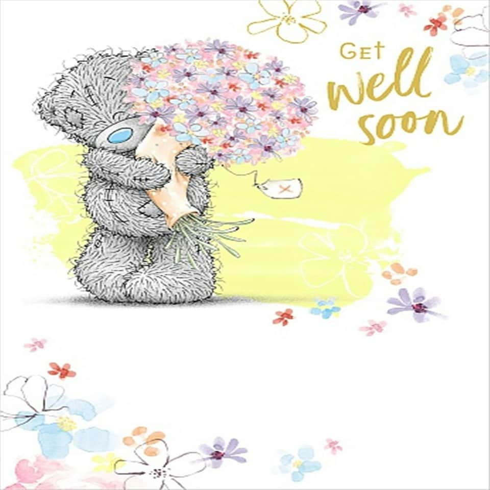 image 1 of Bear With Bouquet Get Well Soon Card
