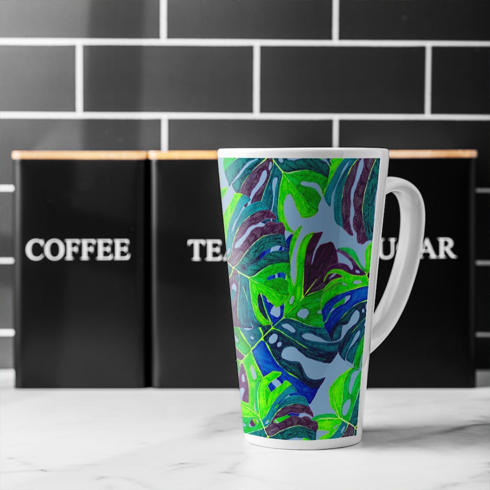 image 1 of Hand drawn exotic plants Designer Latte Mug