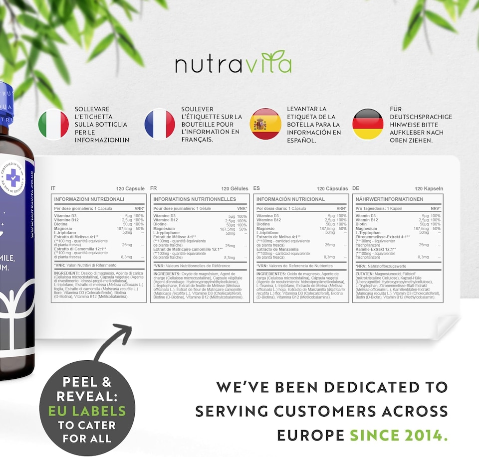 image 1 of Nutravita Natural Night Complex with Vitamin B12, Lemon Balm, Chamomile, L-Tryptophan & Magnesium - 120 Vegan Capsules - 4 Month Supply
