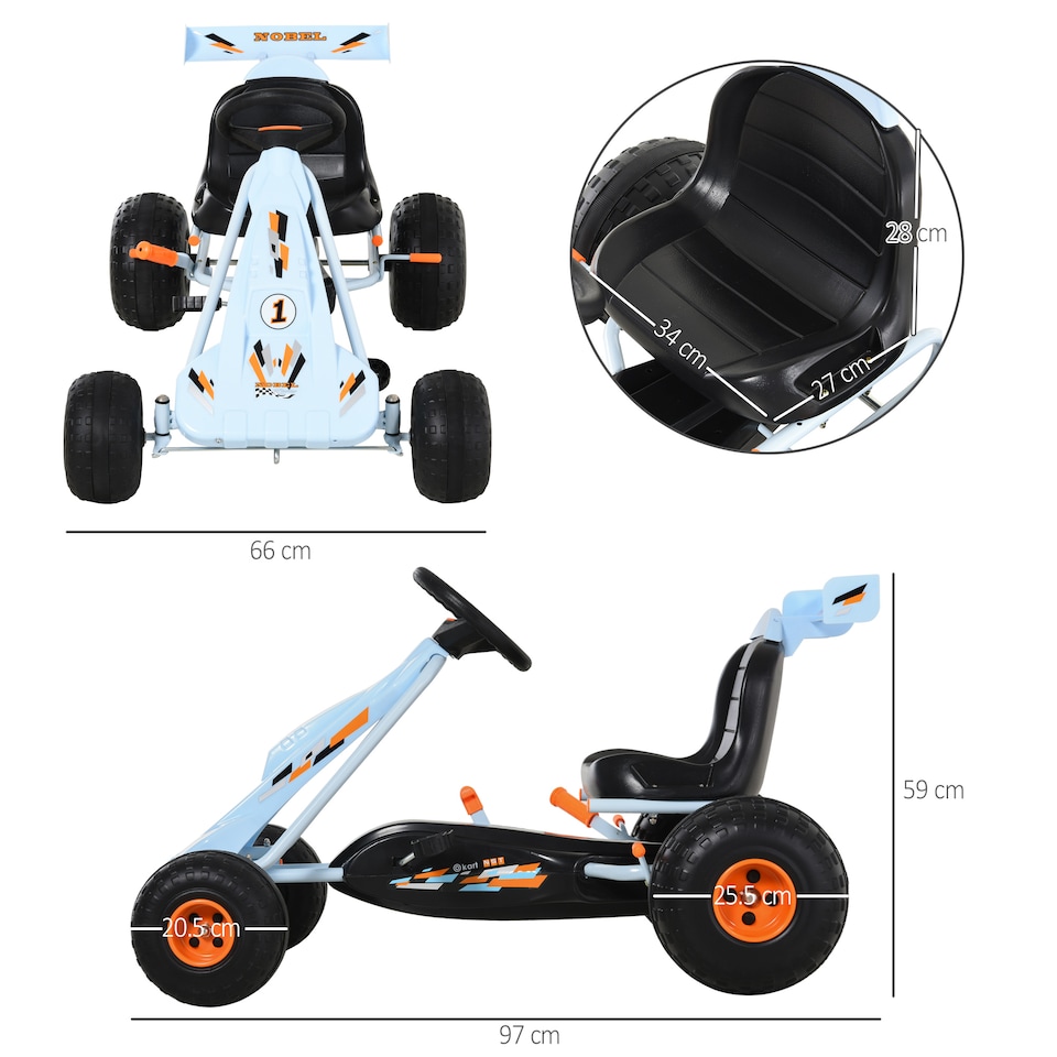 image 1 of HOMCOM Kids Children Pedal Go Kart Manual Ride On Car with Brake Gears Steering Wheel Adjustable Seat Outdoor Fun Vehicle 97 x 66 x 59 cm